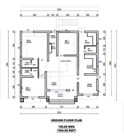 1365 Sqft 3 bhk plan