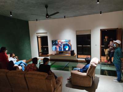 Family living room with glass floor.
The evening before House warming.
 #curvedwalls  #arcuatedwallhouse  #glassfloor  #glass