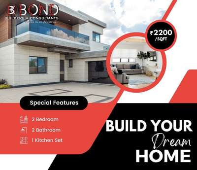 Build your dream home with Bond Builders! 🏡✨ Whether it's modern designs, premium materials, or personalized finishes, we bring your vision to life at an unbeatable price of ₹2200/sq ft. Let’s turn your dream into reality—one brick at a time! 🔨💼 #DreamHome #BondBuilders #QualityConstruction #affordableliving