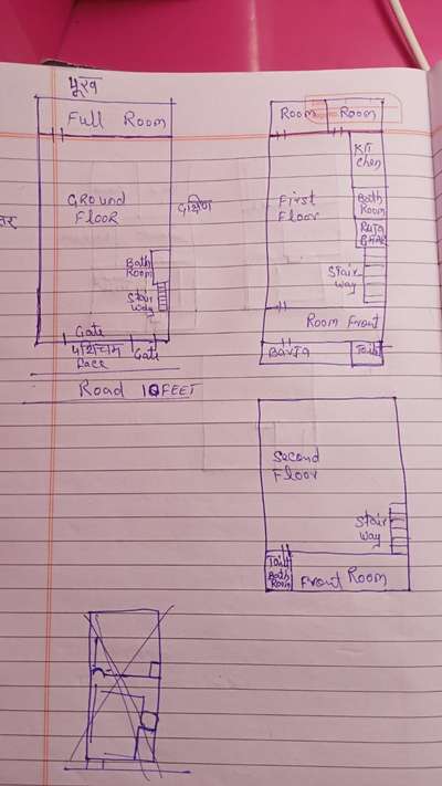 17.74x36.76 area me ground floor me 17.74x12 ka ek room chiye Or full Hall chiye west facing h Maine gate 12 feet chiye toilet bathroon commen chiye Or stairway or first floor me 2 bedroom kitchen pujaghar toilet bathroom or baki full Hall  
3d design chiye