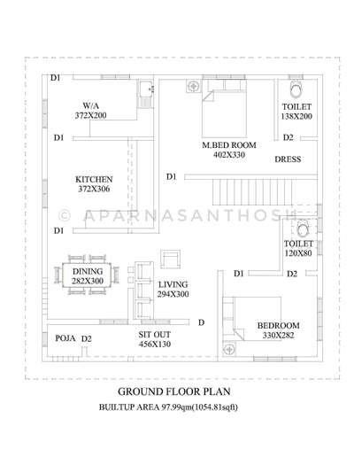 3bhk, 1500 sqft house plan #2DPlans #autocad #homedesigne #kerlahouse #1500sqftHouse #twostoryhouse #singlestory
