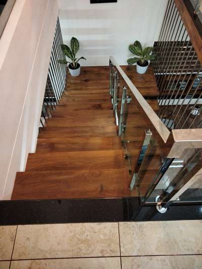 stair case teak wood and steel handrail 9072070255