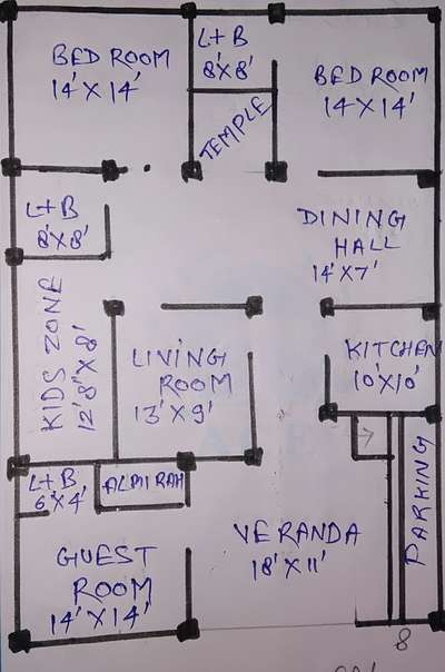3 BHK House map 32X52