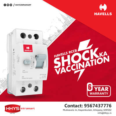 ✅ Havells RCCB

Now Your home is more safer with Havells RCCB also comes with 6 Years Warranty. Get it now & Save your home from shock right now.

Visit our HHYS Inframart showroom in Kayamkulam for more details.

𝖧𝖧𝖸𝖲 𝖨𝗇𝖿𝗋𝖺𝗆𝖺𝗋𝗍
𝖬𝗎𝗄𝗄𝖺𝗏𝖺𝗅𝖺 𝖩𝗇 , 𝖪𝖺𝗒𝖺𝗆𝗄𝗎𝗅𝖺𝗆
𝖠𝗅𝖾𝗉𝗉𝖾𝗒 - 690502

Call us for more Details :
+91 95674 37776.

✉️ info@hhys.in

🌐 https://hhys.in/

✔️ Whatsapp Now : https://wa.me/+919567437776

#hhys #hhysinframart #buildingmaterials #havells  #BuildingSupplies #BuildingSupplies
