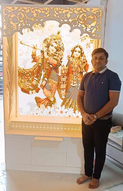 #3d &4d Shri Radhey Krishna Designer Modern Corian Mandir with led lights#