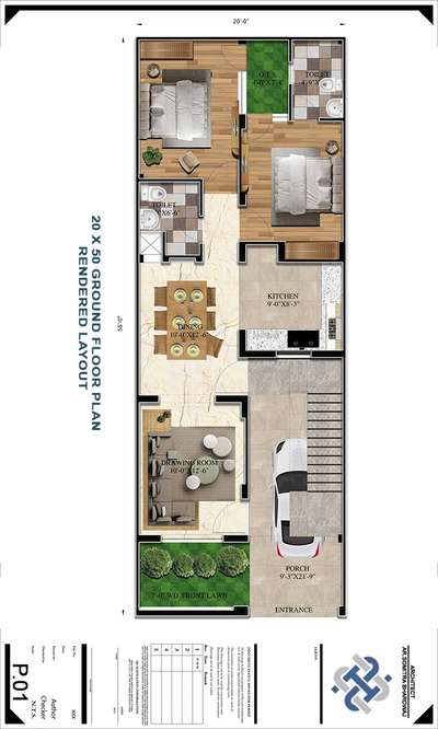 Floor Plan for 20' X 55'. One of our happy client. 
Project type:- Residential
Project specification:- 2bedrooms, Dining kitchen, Drawing room, Exterior lawn, porch with staircase and parking area, One attached toilet and other one is common toilet. It's is an east facing plan with vastu compliance.
.
.
.
#FloorPlans #floorplanrendering #FloorPlans #floorplan #floorplanning #floorplanning #25x50floorplan #20x40houseplan #20x50houseplan #20x50cornerelevation