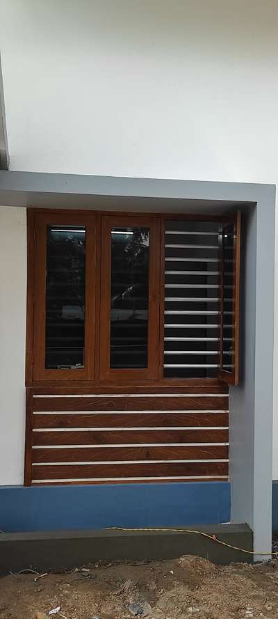Texture work cement panel & windows wood grain polish