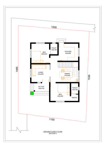 830 Sqft Floor plan