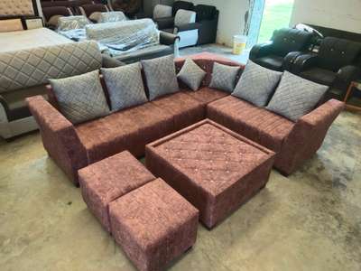 7 seater L seating sofa set useing havvy swed fabric using 40 dencity fome in seat    #jaipurfurniture ..... wholesale price ke liye message kare