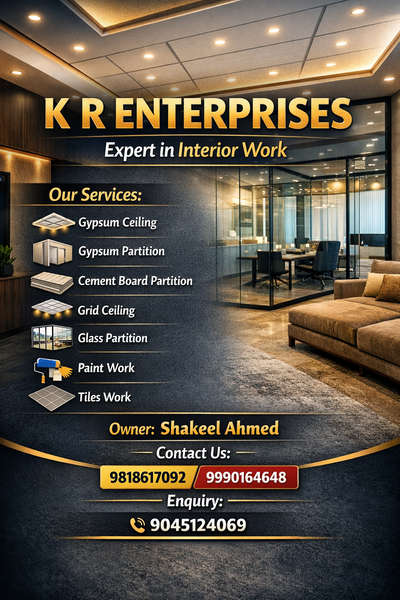 k R ENTERPRISES  #GypsumCeiling  #GridCeiling  #PVCFalseCeiling  #FlooringTiles  #TexturePainting  #WoodenBalcony