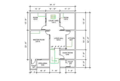 36X35 with 3 BHK House map