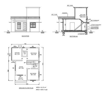 2BHK Cost effective Small House Plan 686sqft✨️