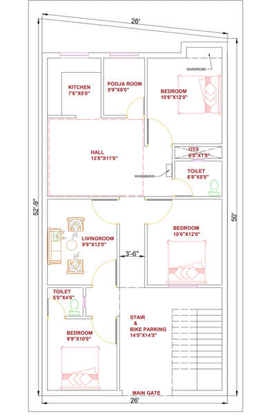 3bhk Flat Floor plan ...