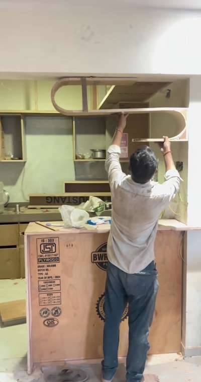open kitchen  #breakfast counter  #FalseCeiling  #WALL_PANELLING  #