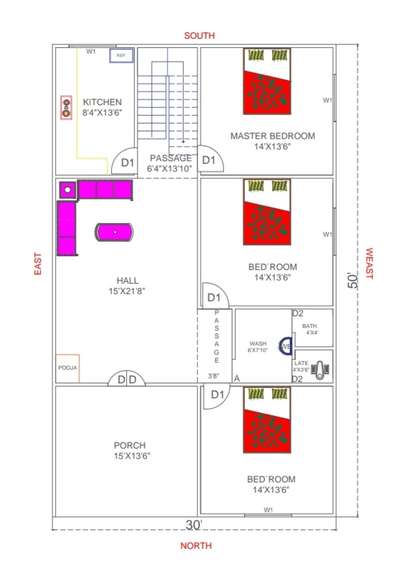 30×50 North Facing planning 
vastu Anurup