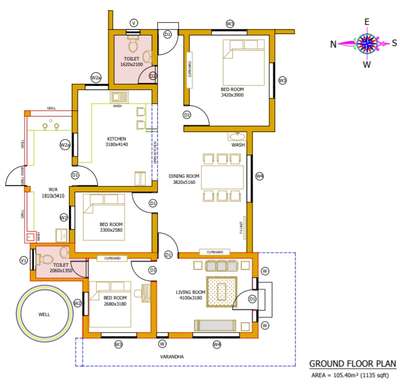 #Floor Plan 1135 Sqft
#Ground Floor
#Open Kitchen