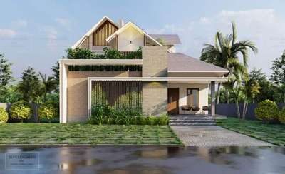 #beautifulhouse 
#Proposedresidence Location:  #Manjeri
Area: 1950 SqFt
Ground Floor
- Sitout
- Living 
- Dining 
- Courtyard
- Prayer room
- 2 Bed room with attached toilet
- Kitchen
- Store
- Work area
First Floor
- Upper living 
- Balcony
- Single Bed room with attached toilet