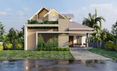 #beautifulhouse 
#Proposedresidence Location:  #Manjeri
Area: 1950 SqFt
Ground Floor
- Sitout
- Living 
- Dining 
- Courtyard
- Prayer room
- 2 Bed room with attached toilet
- Kitchen
- Store
- Work area
First Floor
- Upper living 
- Balcony
- Single Bed room with attached toilet