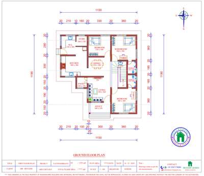 8 Cent  വസ്തുവിൽ 1377 sqft വിസ്തീർണ്ണത്തിൽ 3 BHK ഉള്ള വടക്ക് ദർശനത്തിലുള്ള വീടിൻ്റെ പ്ലാൻ