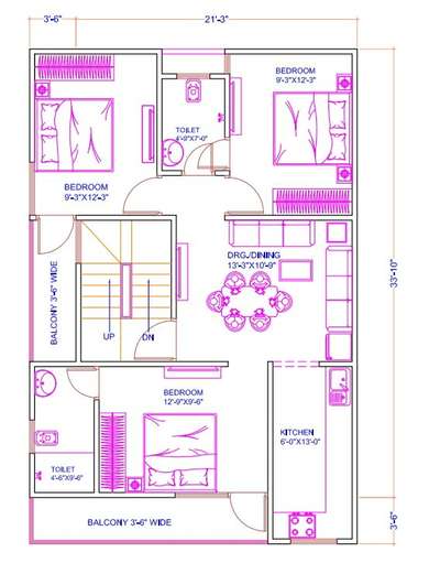 sketch plan of 21'x34'
3 bhk