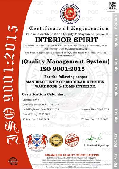 Good news INTERIOR SPIRIT is now ISO 9001-2015 CERTIFIED.👏👏👏🎈🎊🎉 

 #interiorspirit.in
 #ModularKitchen 
 #modularwardrobe 
 #KitchenInterior  #Architectural&Interior  #interriordesign  #interiodecor  #KitchenIdeas  #kitchenindelhi  #kitcheninnoida  #kitcheningurgaon