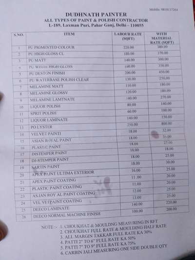 rate list #ratelist #OurRates