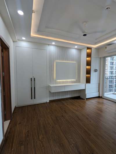 Master Bedroom!  #popceiling #WardrobeIdeas #CustomizedWardrobe #tvunits #tvunit #WoodenFlooring  #bedroomstyling #storageunit