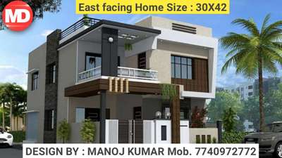 Fornt elevation of 30X42 East facing home 🏡
#manojdesign 
#HomeAutomation