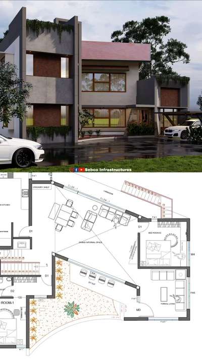 2800 Sq.ft ൽ ഒരു മോഡേൺ ട്രോപ്പിക്കൽ വീടും പ്ലാനും 🏡👌🏼📈
