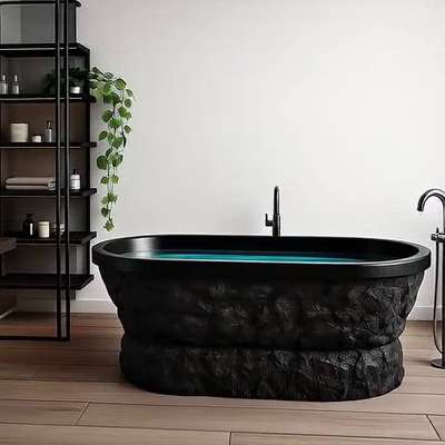 The art of stone looks bathtub,  toilet seat, wash basin with mirror  and bathroom wall crafted for our esteemed customers by #VERRONdesigns powered by #COLSTON