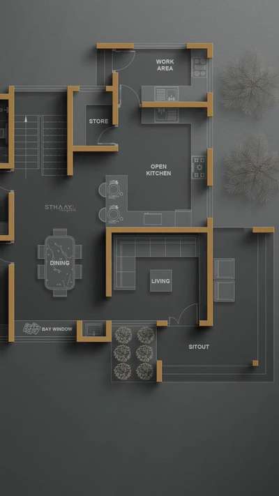 Thoughtfully Minimal, Beautifully Functional.
1485 sqft
A modern 2BHK residence by STHAAYI Design Lab — where design meets clarity, and every corner is purpose-built.

Floor Plan Highlights:

• Sit-Out
Welcoming entry point, perfect for relaxing moments.

• Living Area
Spacious and central — ideal for family time or entertaining.

• Dining with Bay Window
Naturally lit and beautifully positioned for a warm, open feel.

• Open Kitchen
Smart layout connected to a Store and Work Area for utility and ease.

• Master Bedroom
Includes:
▫️ Dress Area
▫️ Walk-in Wardrobe
▫️ Attached Toilet
▫️ Dedicated Workspace

• Second Bedroom
Comes with:
▫️ Walk-in Wardrobe
▫️ Workspace

• 2 Toilets
One ensuite, one common — designed for ease and privacy.

• 2 Workspaces
Private, functional nooks built for productivity at home.

Designed to reflect simplicity, flow, and function — perfect for modern families, couples, or work-from-home professionals.

Design by:
STHAAYI DESIGN LAB