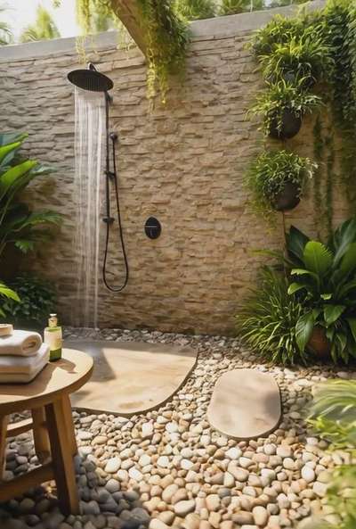 Open shower — the new trend for your dream bath.
Explore a wide variety of natural stones, pebbles, and plants, beautifully combined with a fully functional shower unit.
Visit Marble Land, Tirur Pookkayil and feel the experience. 
 #BathroomDesigns  #naturalstones  #InteriorDesigner