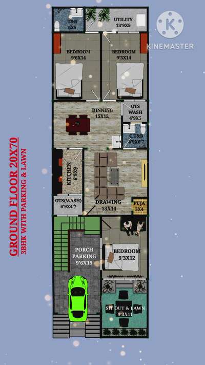 20x70 house plan east facing 3bhk with car parking and lawn
#HouseDesigns #SmallHouse #40LakhHouse