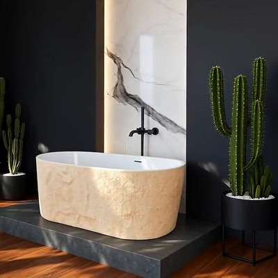 The art of stone looks bathtub,  toilet seat, wash basin with mirror  and bathroom wall crafted for our esteemed customers by #VERRONdesigns powered by #COLSTON