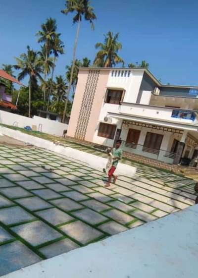 #workfinished 
 #BangaloreStone 
 #artificialgrass 
 #pathway 
 #riverstonepebble