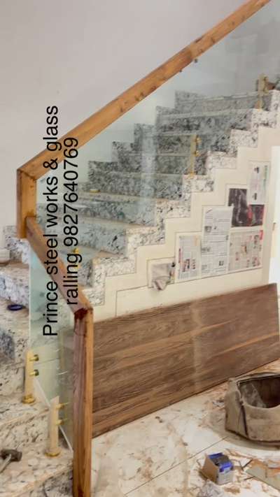 Woodan glass ralling  #GlassHandRailStaircase