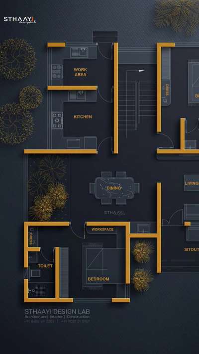 𝗔 𝘀𝗮𝗻𝗰𝘁𝘂𝗮𝗿𝘆 𝘀𝗵𝗮𝗽𝗲𝗱 𝗯𝘆 𝗶𝗻𝘁𝗲𝗻𝘁𝗶𝗼𝗻—where walls breathe, light guides, and every space invites stillness or spark. The layout unfolds like a quiet story: the embrace of a sit-out at dawn, the rhythm of a kitchen in motion, the retreat of bedrooms wrapped in calm. More than a house—it's a crafted experience of living, working, and belonging, where design listens before it speaks.

This thoughtfully planned 2BHK layout (1298 sq.ft) balances openness with privacy, creating a home that feels both spacious and intimate. At its heart lies a central living area that seamlessly connects to the dining and kitchen, encouraging flow and interaction. A welcoming sit-out provides a serene retreat, while well-placed bedrooms offer restful privacy. Ample natural light and ventilation enhance every space, and a dedicated workspace supports the rhythms of modern life. Ideal for those who seek clarity, calm, and connection in their everyday living.

Follow @sthaayi_design_lab for