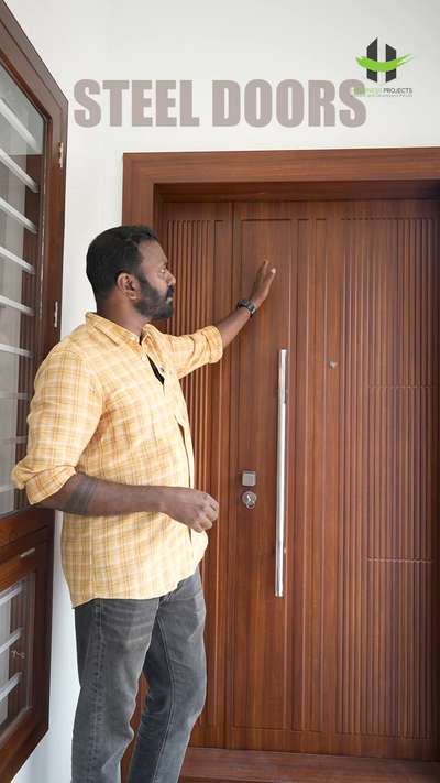 A strong steel door, beige-brown wooden colour theme, a stunning double-height living area, and big-sized tiles that add openness and luxury. 
Let’s take a look at this beautiful interior.✨  #HomeDecor #homedecoration #modernhome