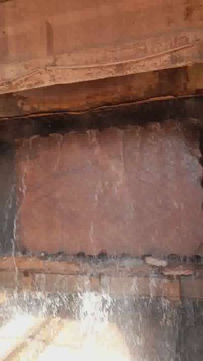Red sand stone block cutting our gang saw