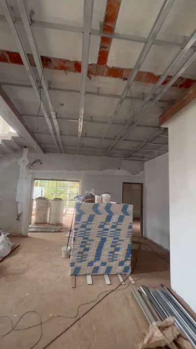 Ceiling work പ്രോഗ്രസിങ് gyproc true steel and board use8