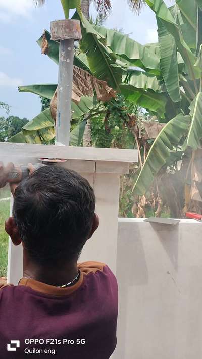 sliding gate ബാലൻസ് ചെയ്തു നിൽക്കുവാൻ വേണ്ടി nylon roller set വെൽഡ് ചെയ്തു പിടിപ്പിക്കുവാൻ plate insert ചെയ്യുവാൻ വേണ്ടി കോൺക്രീറ്റ് കട്ട്‌ കട്ട്‌ ചെയ്യുന്നു.... #nylonroller  #gatefixing   #Kollam  #sliding gate