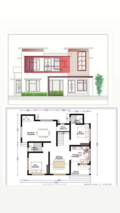 2bhk house plan👨‍👩‍👧‍👦
ground floor 1100sqft
first floor 685sqft
#NorthFacingPlan #FloorPlans #lowbudget #keralastyle #2dDesign #kolopost #koloapp