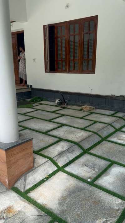 Bangalorestone 3/2 and artificial grass work kenichira wayanad  #professionals  #stoneworkkerala