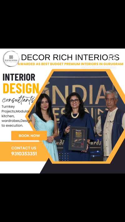 Decor Rich Interiors - Feather in the cap awarded as Budget premium interiors in Gurgaon
For complete interior design solutions contact us 
9320353351 
#InteriorDesigner #turnkeyProjects #ModularKitchen #WardrobeIdeas #interriordesign #homedesigne #HouseDesigns #budgetindiandesigners