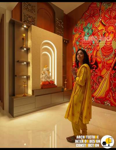 "Interior for Pooja room of Luxury Apartment of Gold Tower Vazhakala by team Studio Black.."
 #Poojaroom #poojaunit #poojaroomdesign #poojaroomdecor