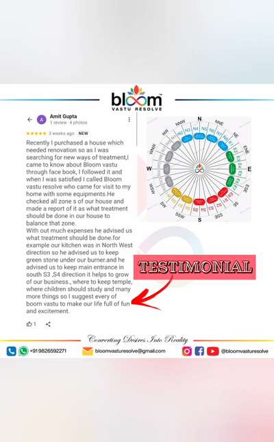 Your queries and comments are always welcome.
For more Vastu please follow @bloomvasturesolve
on YouTube, Instagram & Facebook
.
.
For personal consultation, feel free to contact certified MahaVastu Expert through
M - 9826592271
Or
bloomvasturesolve@gmail.com

#vastu 
#mahavastu #mahavastuexpert
#bloomvasturesolve
#vastuforhome
#vastuforbusiness
#vastutips 
#testimonial