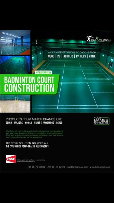 Single-Source Solution for all Sports Flooring & Infrastructure Requirements.  🌐  www.billnsnook.com


#badmintoncourtconstruction  #sports 
 #badmintoncourt  #courtconstruction 
 #kerala  #billnsnooksportsinfra  #kochi 
 #sportsconsultant  #sportsinfrasolutions 
 #sportsinfrastructure  #sportsarena 
 #sportsinfra  #billnsnook  #civilcontractors 
 #shuttlecourt  #Badmintonacademy 
 #keralagram  #bwfcertifiedvinylflooring 
 #bwfcertifiedwoodenflooring  #sportsvinyl