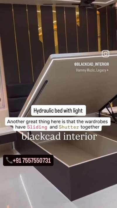 Hydraulics are very common, the client needed hydraulics but wanted to add something new to it, so we installed lights in it and similarly we gave the almirah sliding door and shutter both.

#wardrobe #bed #bedroom #viral #reelsinstagram #viralreels #interiordesign #reelitfeelit #instagood #wardrobes #wardrobestylist