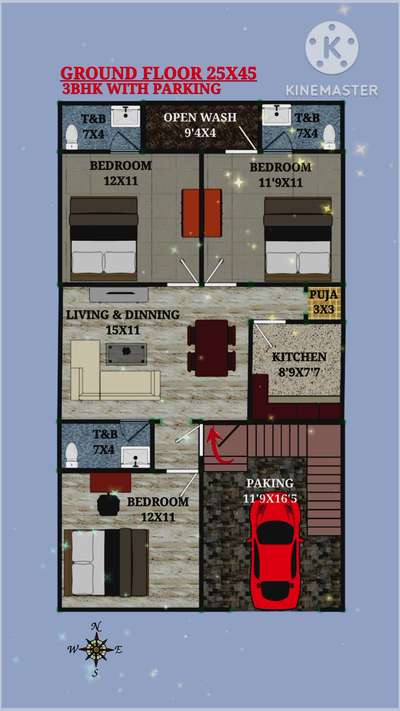 #25x45houseplan #SouthFacingPlan #carparking