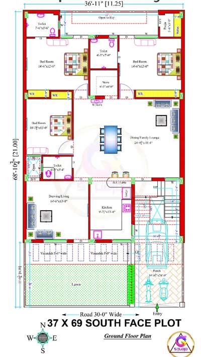 37 x 69 south facing  plan with view  #FloorPlans  #view  #3d